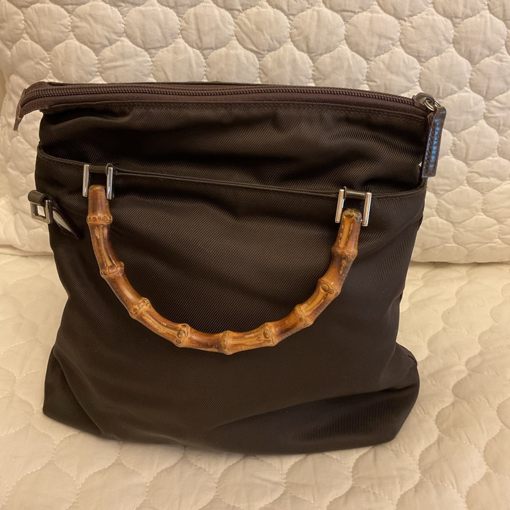 GUCCI Brown/Black Canvas Bamboo Double Handle - Picture 6 of 14